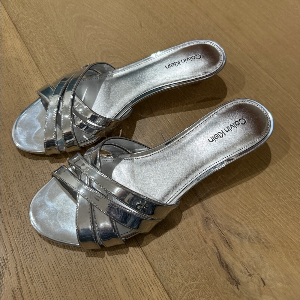 Calvin Klein Silver Kitten Heels